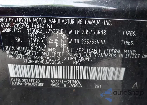 2018 Toyota Rav4 Adventure/Xle from USA, damaged, VIN 2T3RFREV6JW830607